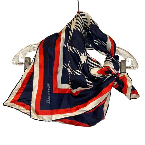 wilroy red white blue plaid vintage classic silk twill scarf - Picture 3 of 4